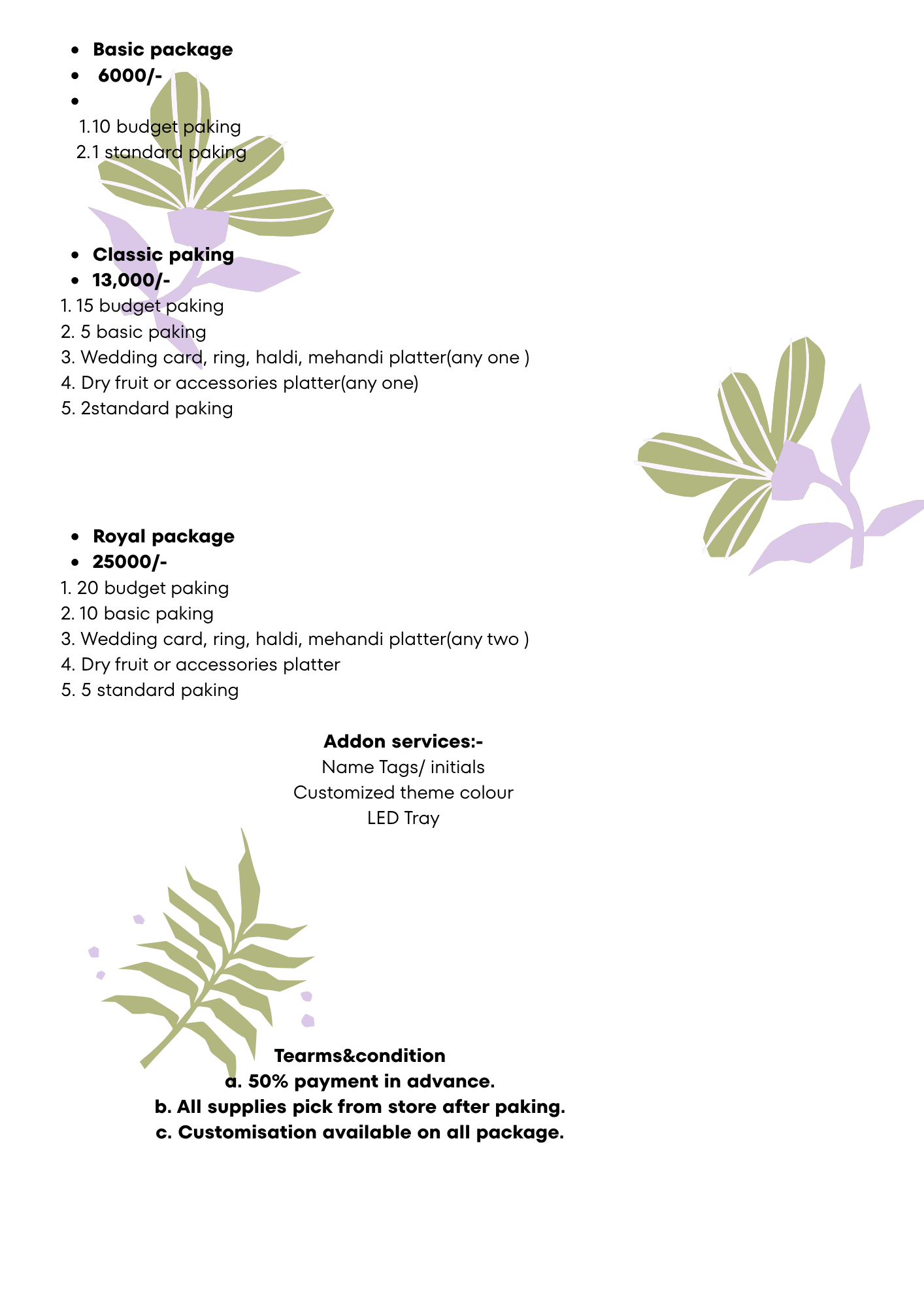 Trousseau Price list