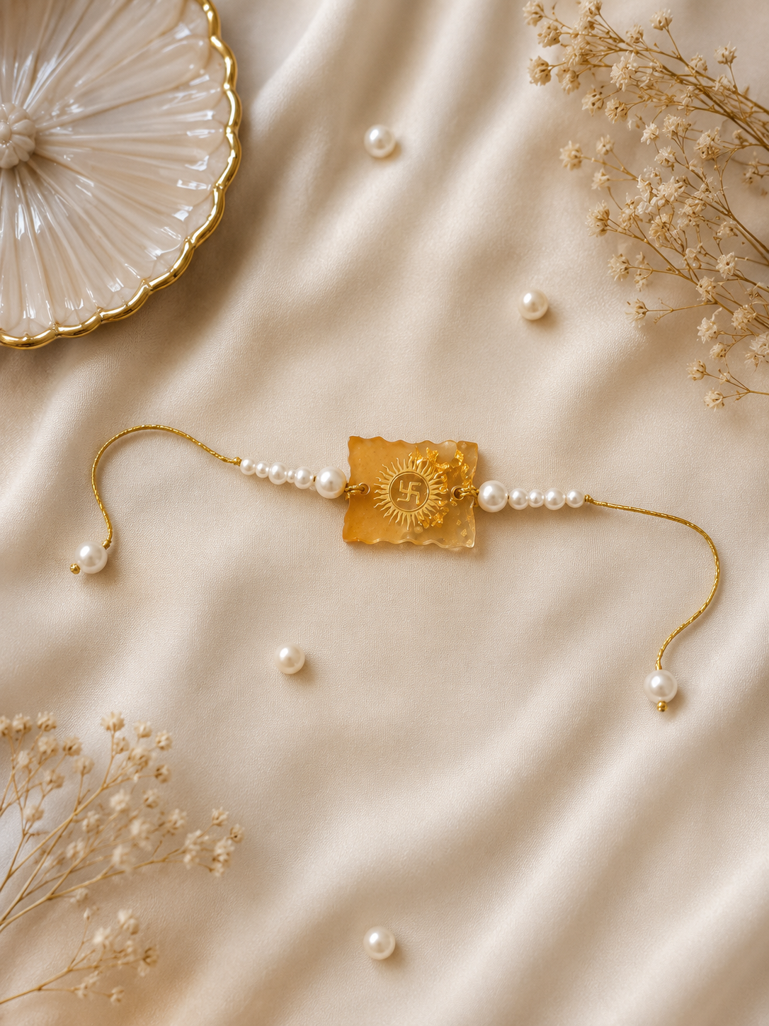 Orange Swastik Rakhi with Beads 🧡✨