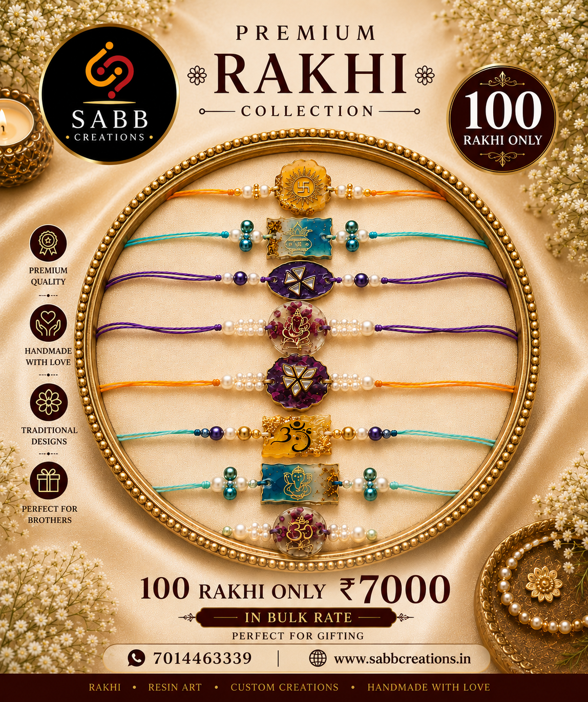Resin Rakhi Pack of 100 Pcs (Mixed Designs) - Bulk Pack