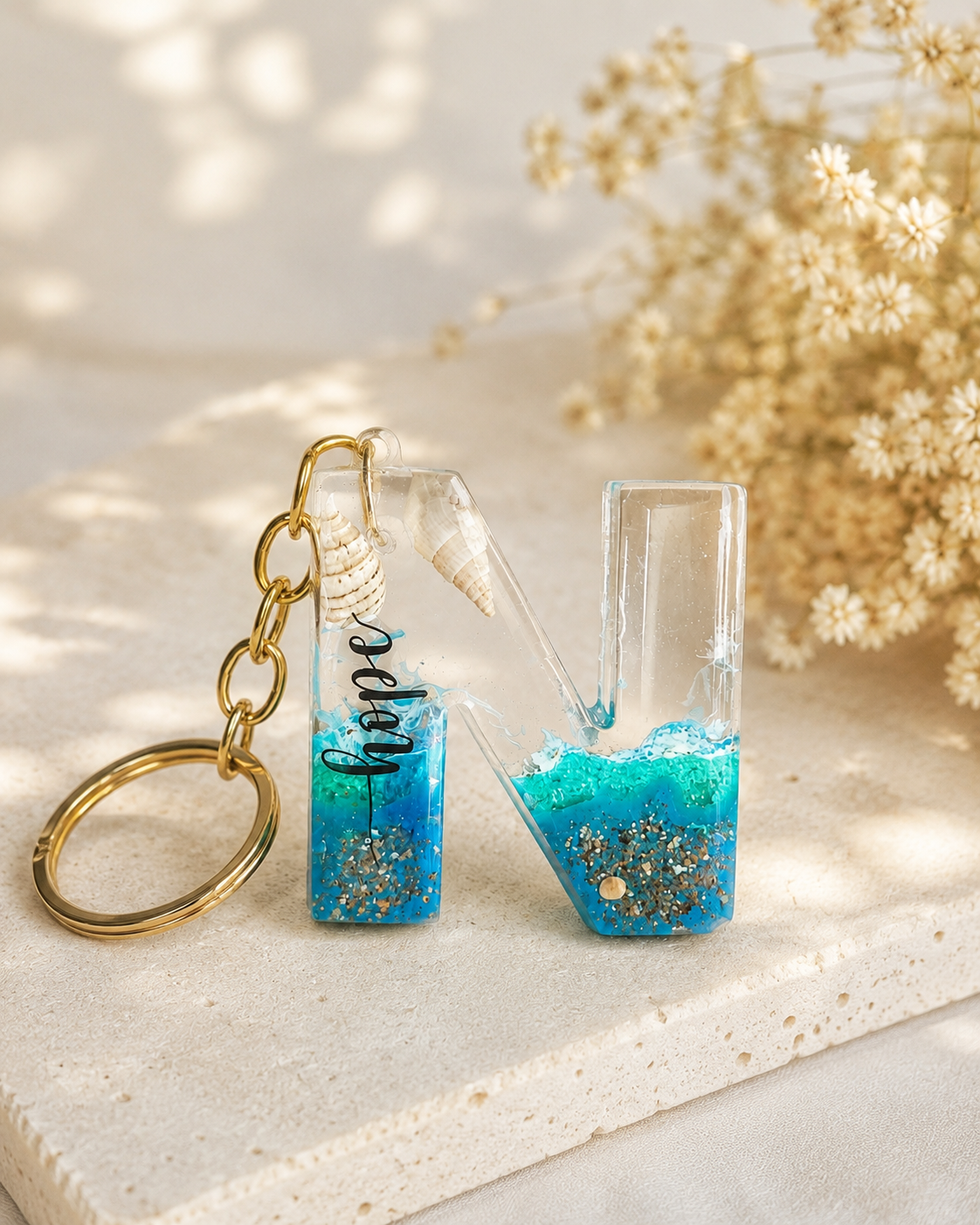 Personalised Ocean Resin Letter Keychain 🌊🐚